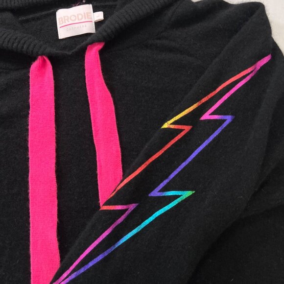 Brodie Cashmere Thunder Strike Cashmere Hoodie in Black & Rainbow Size Large - Picture 5 of 11